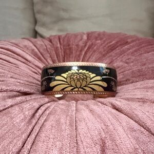 Black and Gold Floral Enamel Bangle Bracelet